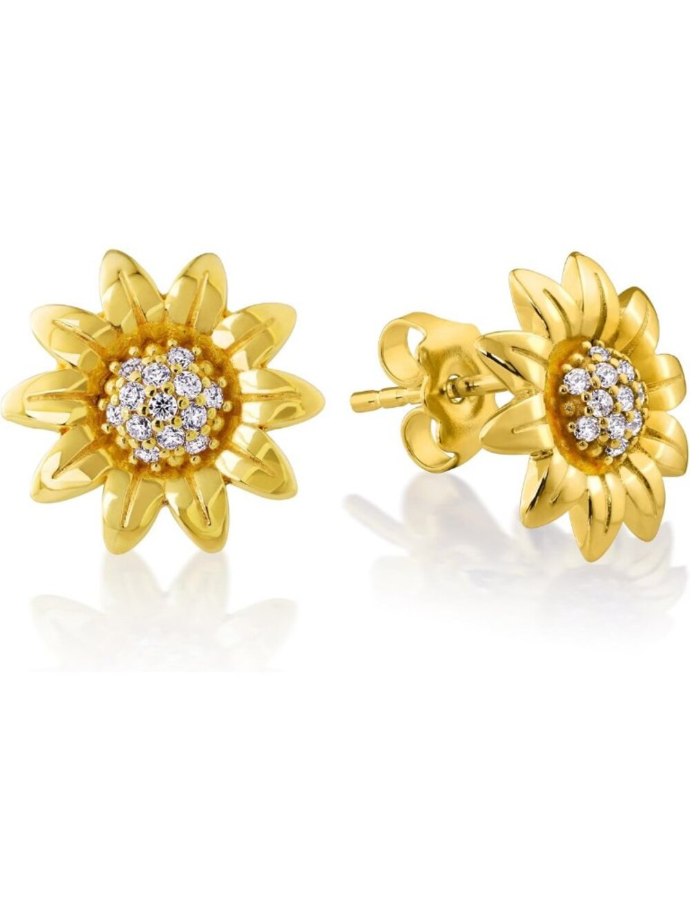 Gilded Sunflower 12.8mm Cubic Zirconia 22K Gold-Plated Stud Earrings for